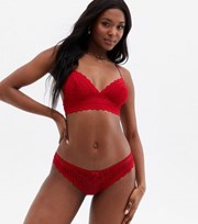 New Look Red Linear Lace Brazilian Briefs
